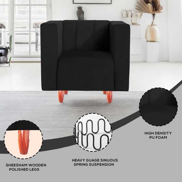 Sydney 1 Seater Sofa- ( Plush Suede Fabric- Black )