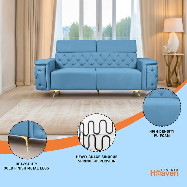 Rome 3 Seater Sofa- ( Plush Suede Fabric-Sky Blue )