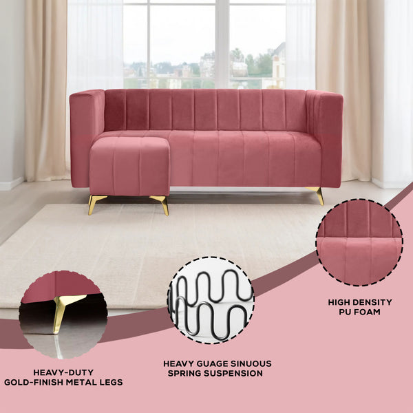 Tokyo Icon Ottoman 4 Seater Sofa - ( Plush Suede Fabric - Peach )