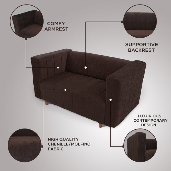 Tokyo 2 Seater Sofa- ( Premium Molfino Fabric- Brown )