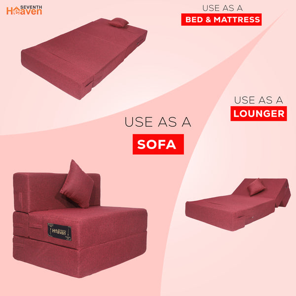 Seventh Heaven 1 Seater 6×3  Premium Jute Fabric Washable Cover Sofa cum Bed 1 Seater Double Foam Fold Out Sofa Cum Bed with 1 same Cushion  (Finish Color - Maroon Delivery Condition - Pre-assembled)