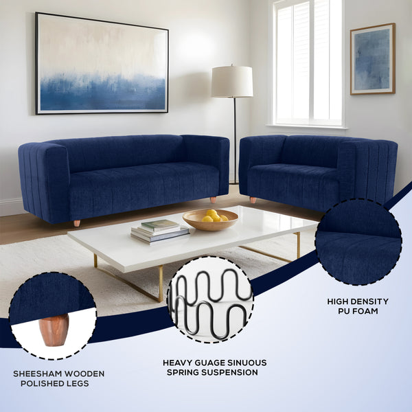 Tokyo 5 Seater Sofa- (3+2) ( Premium Molfino Fabric - Blue)