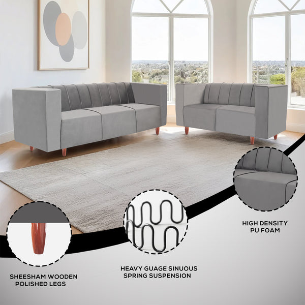 Sydney (3+2) Seater Sofa- ( Plush Suede Fabric- Grey)