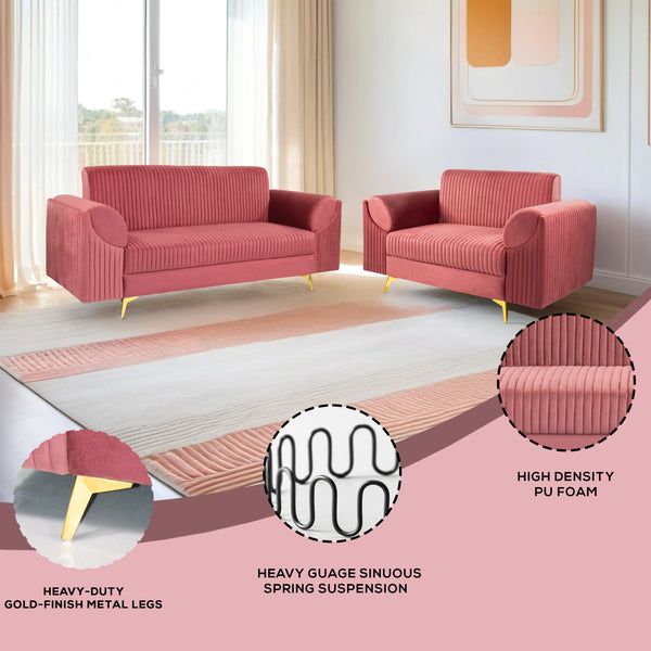 Venice (3+2) Seater Sofa- ( Plush Suede Fabric - Peach )