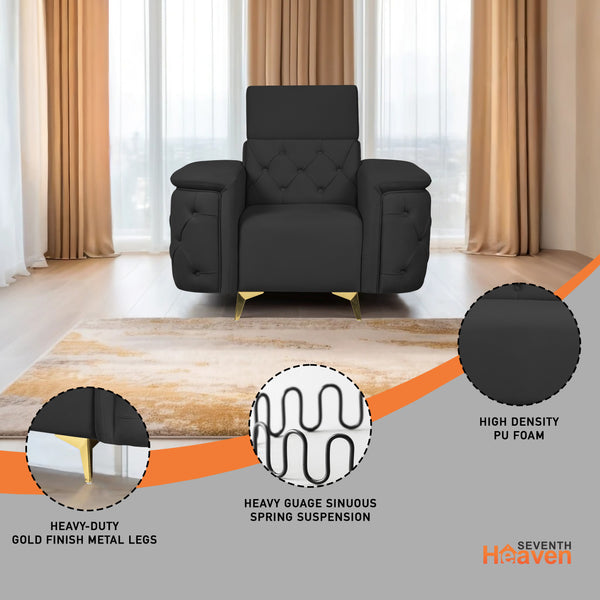 Rome 1 Seater Sofa- ( Plush Suede Fabric- Black )