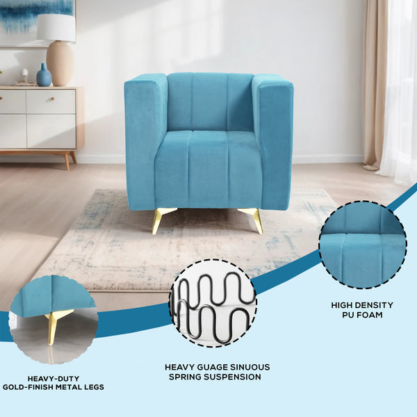 Tokyo Icon 1 Seater Sofa- ( Plush Suede Fabric- Sky Blue )