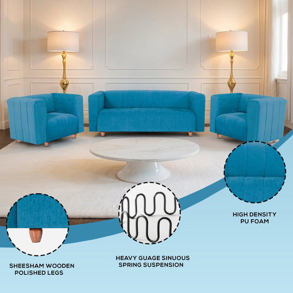 Tokyo 5 Seater Sofa- (3+1+1) ( Premium Molfino Fabric- Sky Blue)