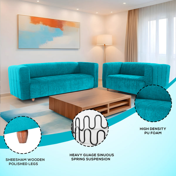 Tokyo 5 Seater Sofa- (3+2) ( Premium Molfino Fabric - Sky Blue)