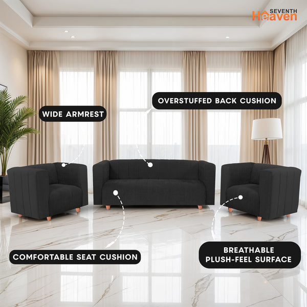 Tokyo 5 Seater Sofa- (3+1+1) ( Premium Molfino Fabric - Black )