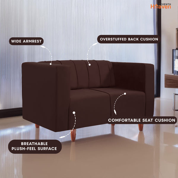 Sydney 2 Seater Sofa- ( Plush Suede Fabric- Brown )