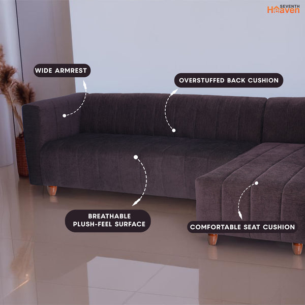 Tokyo 6 Seater Sofa Right Corner- ( Premium Molfino Fabric- Brown )