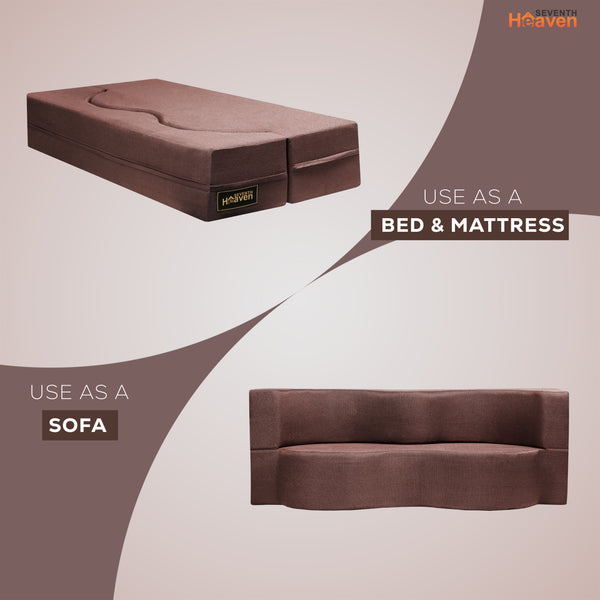Curved Flipper X Sofa Cum Bed - 3 Seater, ( Jute Fabric,Brown )