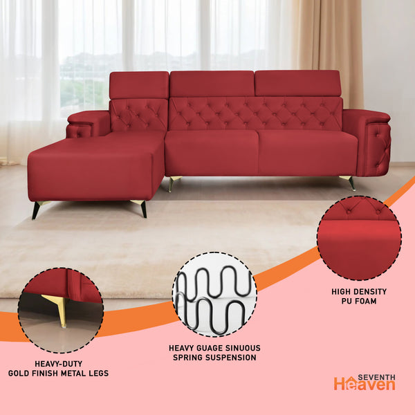 Rome 6 Seater Sofa Set Right Corner- ( Plush Suede - Maroon )