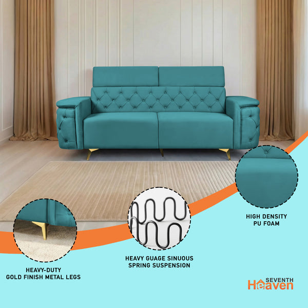 Rome 3 Seater Sofa- ( Plush Suede Fabric-Teal )