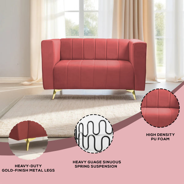 Tokyo Icon 2 Seater Sofa - ( Plush Suede Fabric - Peach )