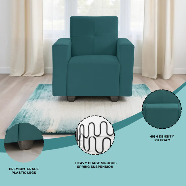 London 1 Seater Sofa- ( Plush Suede Fabric- Teal)