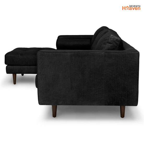 Vienna 6 Seater Sofa Right Corner - ( Leatherette Fabric - Black )