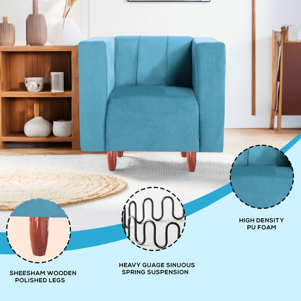 Sydney 1 Seater Sofa- ( Plush Suede Fabric- Sky Blue )