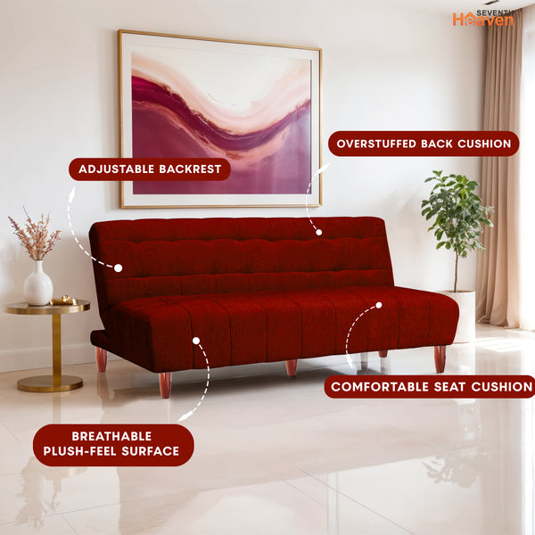 Florida 3 Seater Wooden Sofa Cum Bed - ( Premium Molfino Fabric- maroon )