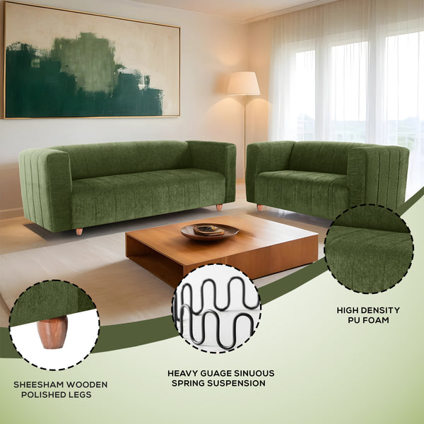 Tokyo 5 Seater Sofa- (3+2) ( Premium Molfino Fabric - Green)