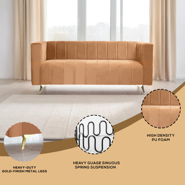Tokyo Icon 3 Seater Sofa- ( Plush Suede Fabric- Beige )