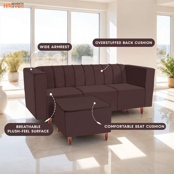 Sydney 5 Seater Sofa with 2 Ottoman- ( Plush Suede Fabric- Brown )