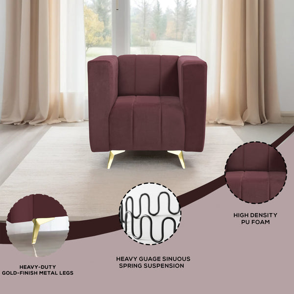 Tokyo Icon 1 Seater Sofa- ( Plush Suede Fabric- Brown )