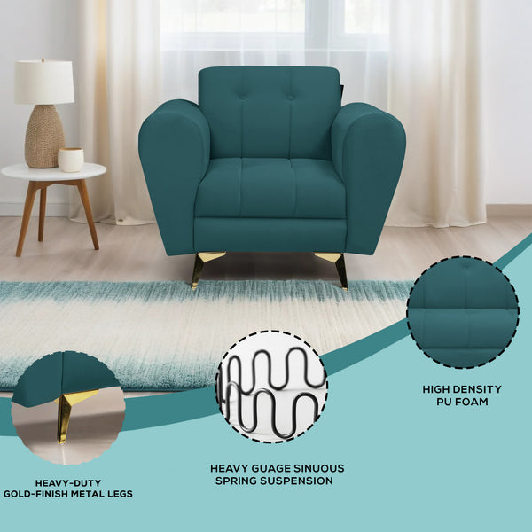 Milan Icon 1 Seater Sofa- ( Plush Suede Fabric- Teal )