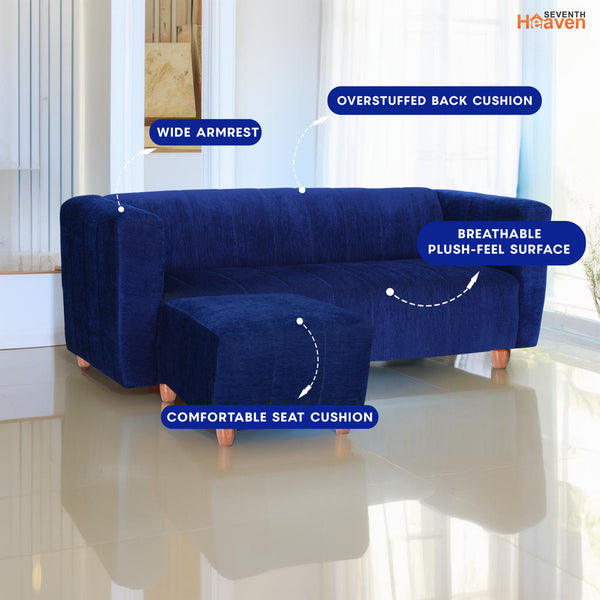 Tokyo 5 Seater Sofa with 2 Ottomans- ( Premium Molfino Fabric- Blue )
