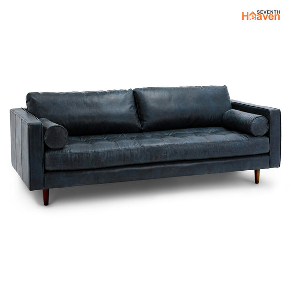Vienna 3 Seater Sofa- ( Leatherette Fabric - Blue )