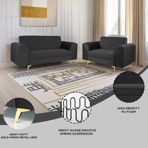 Venice (3+2) Seater Sofa- ( Plush Suede Fabric - Black )