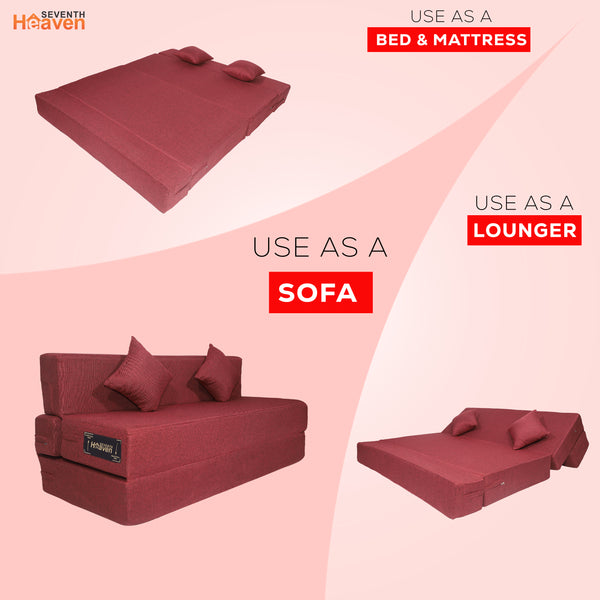 Rejoice Sofa Cum Bed - 3 Seater, Plain Cushion (Jute Fabric- Maroon)