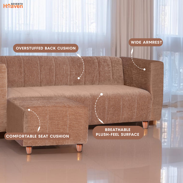 Tokyo 5 Seater Sofa with 2 Ottomans- ( Premium Molfino Fabric- Beige )