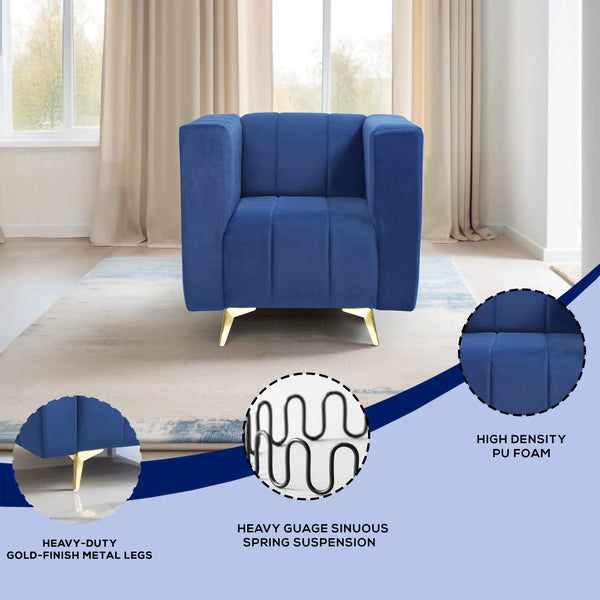 Tokyo Icon 1 Seater Sofa- ( Plush Suede Fabric- Blue )