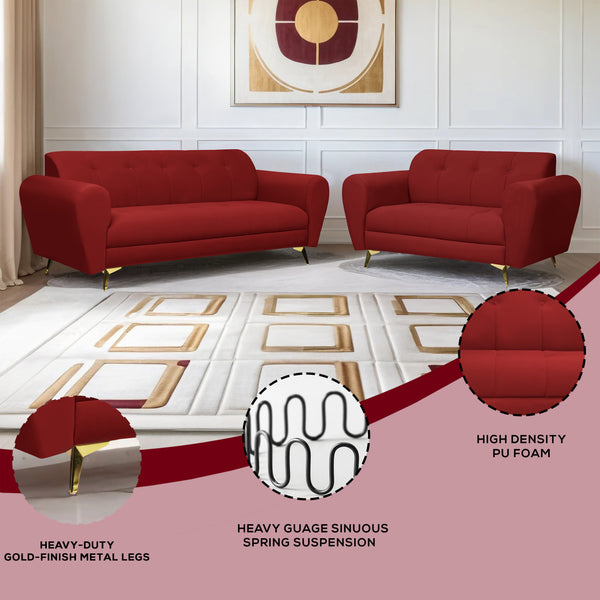 Milan Icon (3+2) Seater Sofa- ( Plush Suede Fabric - Maroon )