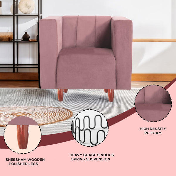 Sydney 1 Seater Sofa- ( Plush Suede Fabric- Peach )