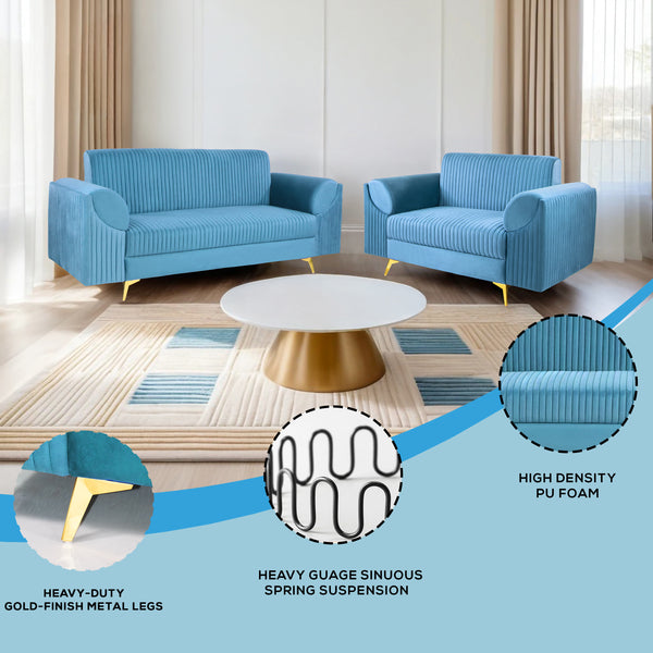 Venice (3+2) Seater Sofa- ( Plush Suede Fabric - Sky Blue )