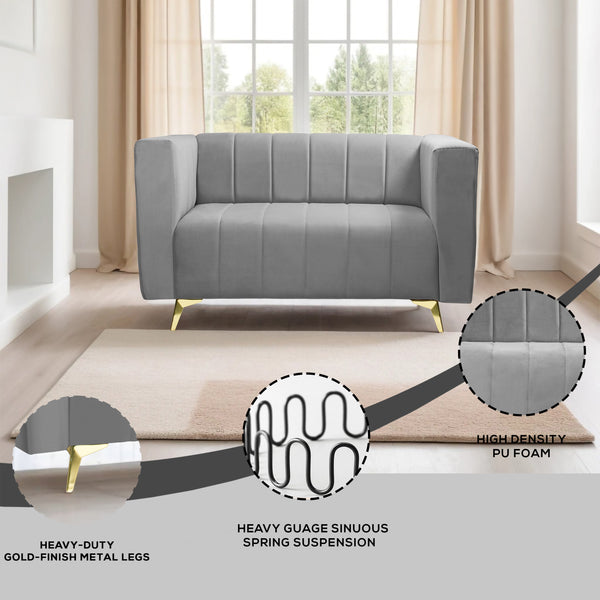 Tokyo Icon 2 Seater Sofa - ( Plush Suede Fabric - Grey )