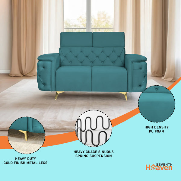 Rome 2 Seater Sofa- ( Plush Suede Fabric- Teal )