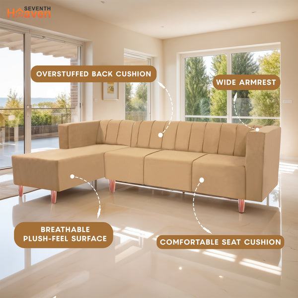 Sydney 6 Seater Sofa left corner- ( Plush Suede Fabric- Beige)