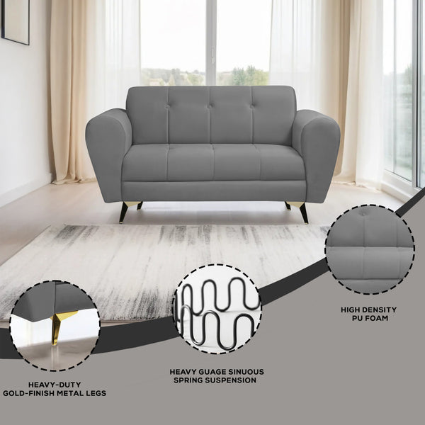Milan Icon 2 Seater Sofa- ( Plush Suede Fabric- Grey )