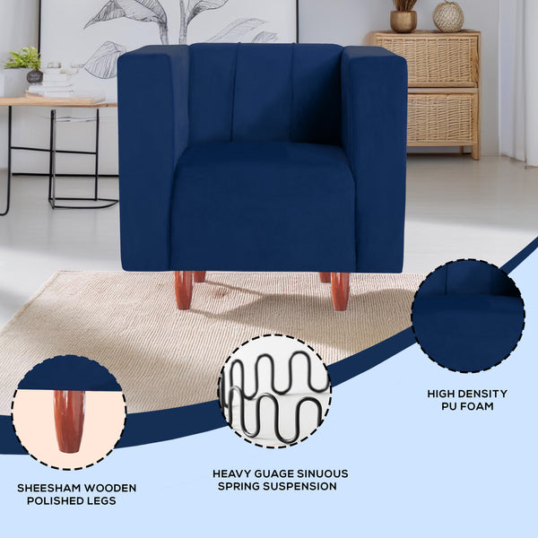 Sydney 1 Seater Sofa- ( Plush Suede Fabric- Blue )