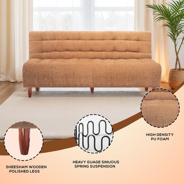 Florida Neo 4 Seater Wooden Sofa Cum Bed - ( Premium Molfino Fabric- Beige )