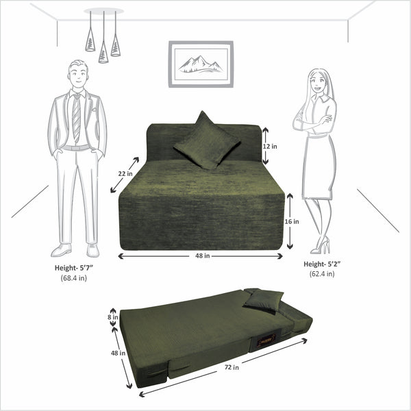 Rejoice Sofa Cum Bed Cover - 1  Seater, Plain Cushion ( Premium Molfino Fabric,  Green )