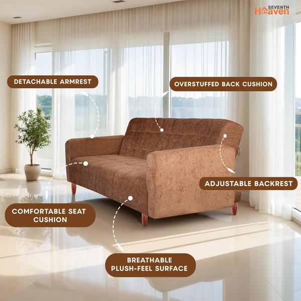 Lisbon  4 Seater Wooden Sofa Cum Bed - ( Premium Molfino Fabric - Beige)