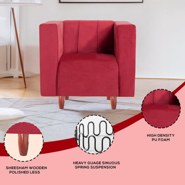 Sydney 1 Seater Sofa- ( Plush Suede Fabric- Maroon )