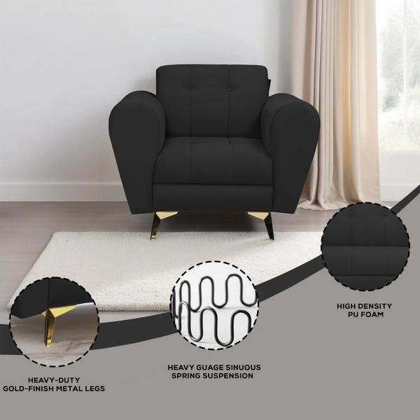 Milan Icon 1 Seater Sofa- ( Plush Suede Fabric- Black )