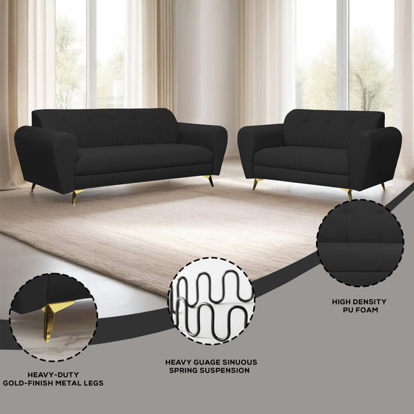 Milan Icon (3+2) Seater Sofa- ( Plush Suede Fabric - Black )
