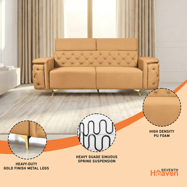 Rome 3 Seater Sofa- ( Plush Suede Fabric-Beige )