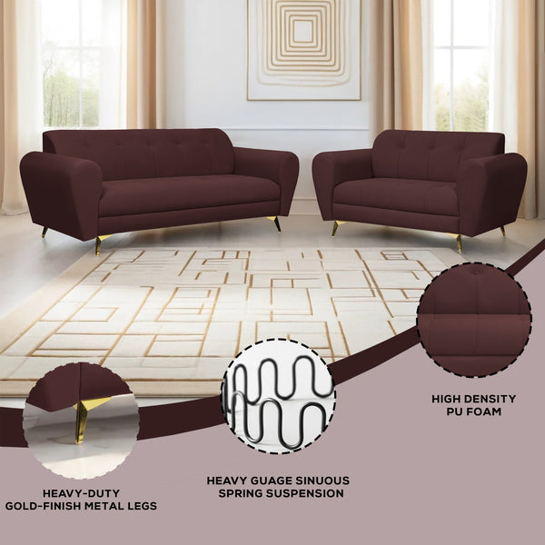 Milan Icon (3+2) Seater Sofa- ( Plush Suede Fabric - Brown)
